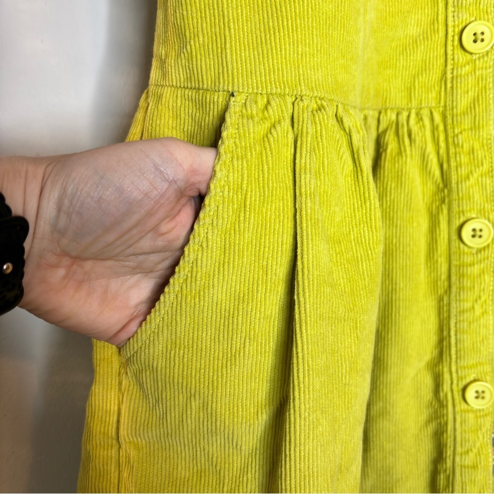 Mini Boden Lime Green Corduroy Button Through Pinafore‎ Dress Size 9-10 Years - Picture 5 of 8